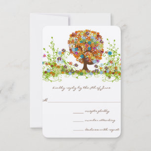 Tarjetas de respuesta de boda de árbol de flores c