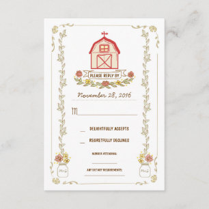 Tarjetas de respuesta de boda de barras de país