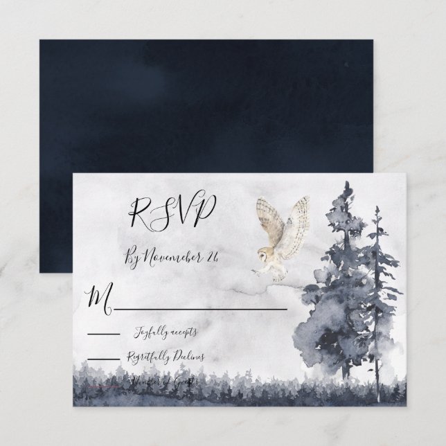 Tarjetas de respuesta de Boda de bosque de Búho de (Anverso / Reverso)