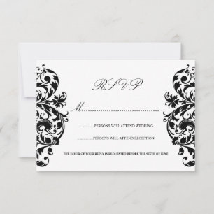 Tarjetas de respuesta de boda de damasco en negro 