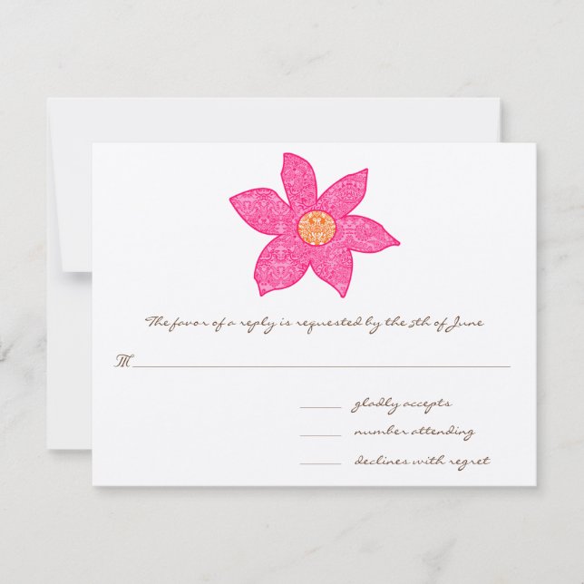 Tarjetas de respuesta de Boda de flor rosa capáz (Anverso)