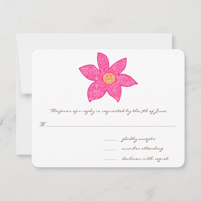 Tarjetas de respuesta de Boda de flor rosa capáz (Anverso)