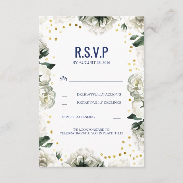 Tarjetas de respuesta de boda de flores blancas vi (Anverso)