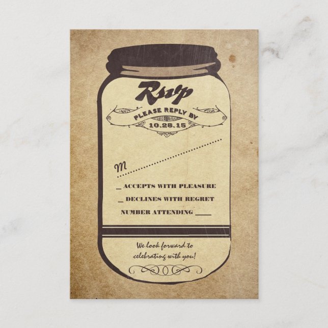 tarjetas de respuesta de boda de frasco mason vint (Anverso)