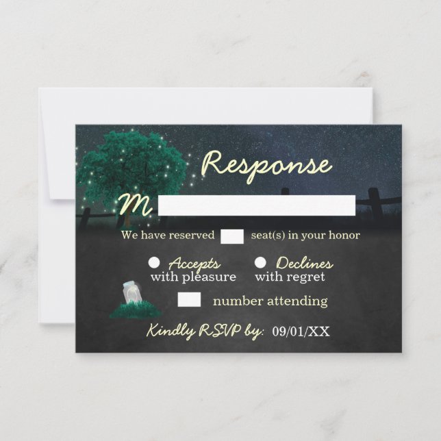 Tarjetas de Respuesta de Boda de Luces de Cuerdas  (Anverso)