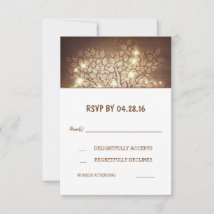 Tarjetas de respuesta de boda de madera rústica co