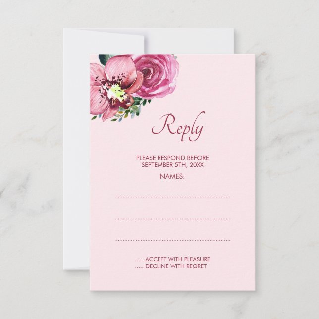 Tarjetas de respuesta de Boda de orquídeas y Rosas (Anverso)