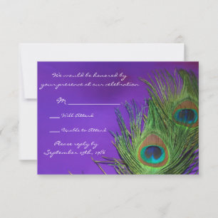 Tarjetas de respuesta de boda de pavo real con lám