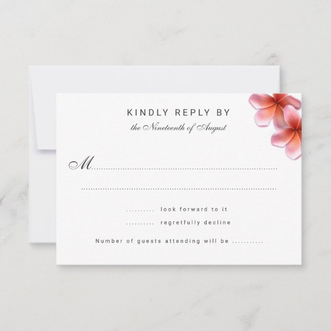 Tarjetas de respuesta de Boda de Plumeria Rosa (Anverso)