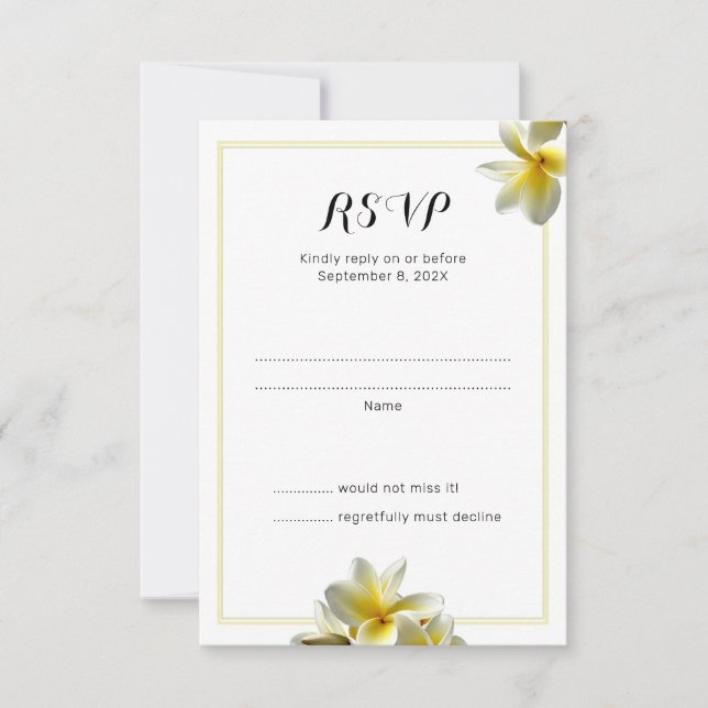 Tarjetas de respuesta de Boda de Plumeria vertical (Anverso)