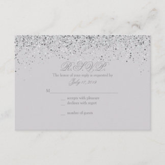 Tarjetas de respuesta de Boda de Purpurina platead