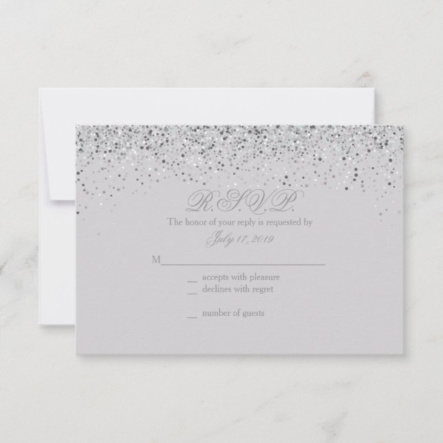 Tarjetas de respuesta de Boda de Purpurina platead (Anverso)