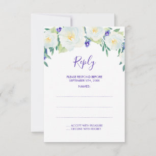 Tarjetas de respuesta de Boda de rosas blancas y v