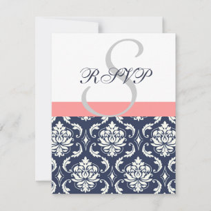 Tarjetas de respuesta de boda de seda azul marino
