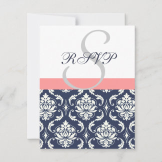 Tarjetas de respuesta de boda de seda azul marino