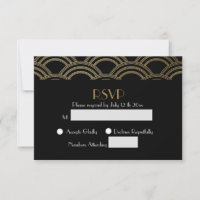 Tarjetas de respuesta de boda doradas Art Deco Gat