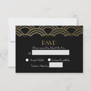 Tarjetas de respuesta de boda doradas Art Deco Gat