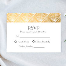 Tarjetas de respuesta de boda doradas Art Deco Gat