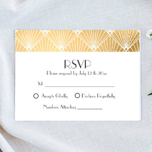 Tarjetas de respuesta de boda doradas Art Deco Gat