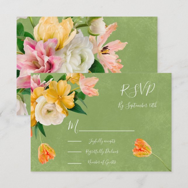 Tarjetas de respuesta de Boda floral Bright Bold R (Anverso / Reverso)