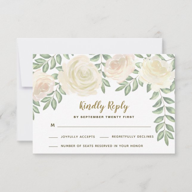 Tarjetas de respuesta de boda floral champán rosa  (Anverso)
