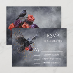 Tarjetas de respuesta de Boda floral Crow gótico R