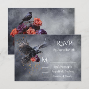 Tarjetas de respuesta de Boda floral Crow gótico R