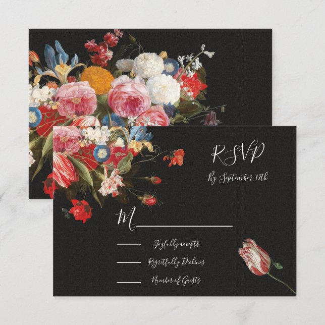 Tarjetas de respuesta de Boda Floral de vida fija  (Anverso / Reverso)