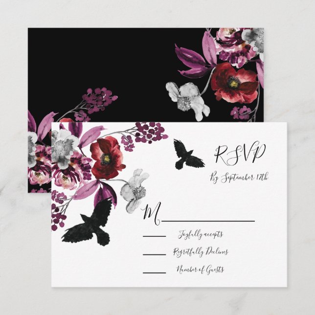 Tarjetas de respuesta de Boda floral gótica RSVP (Anverso / Reverso)