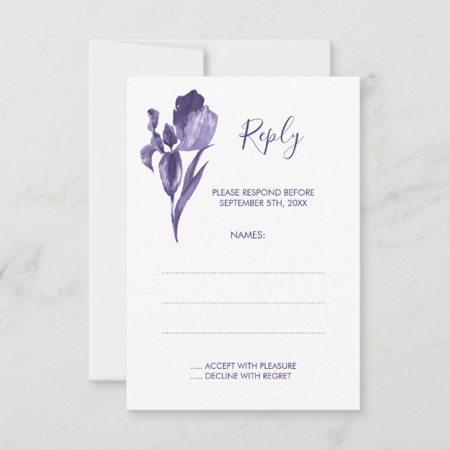 Tarjetas de respuesta de Boda floral Purple Iris (Anverso)