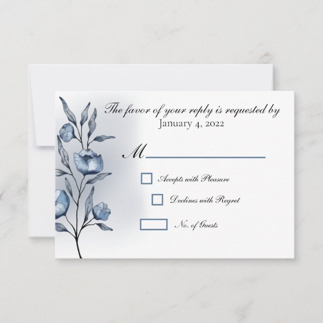 Tarjetas de respuesta de boda Indigo Romance (Anverso)