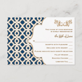 Tarjetas de respuesta de Boda marroquí azul y oro