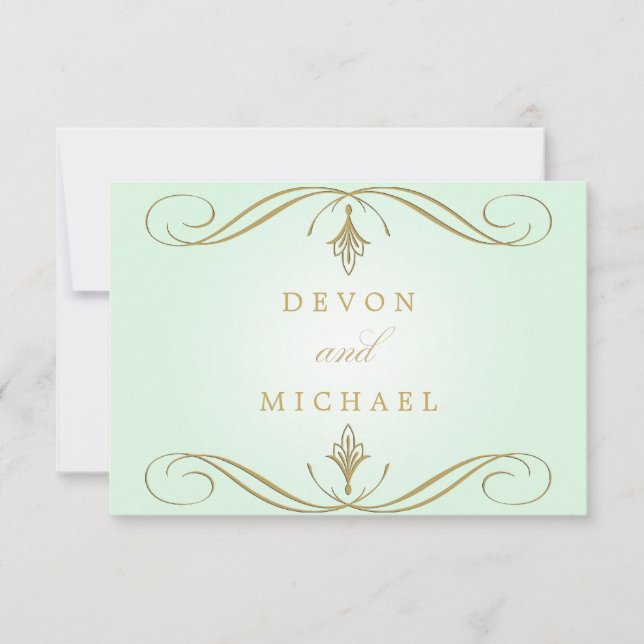 Tarjetas de respuesta de Boda Mint Green y Gold Sw (Anverso)