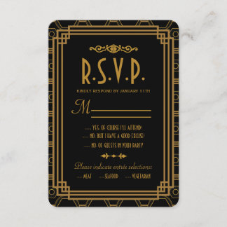 Tarjetas de respuesta de Boda negro Art Deco