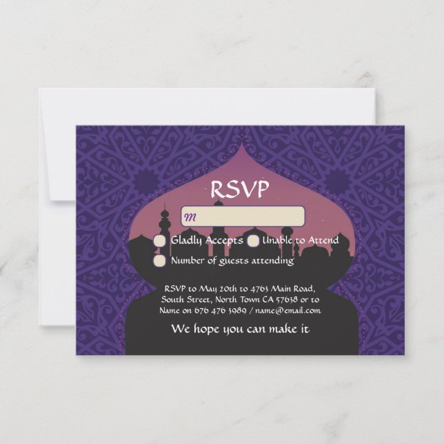Tarjetas de respuesta de boda Noches Árabes RSVP (Anverso)