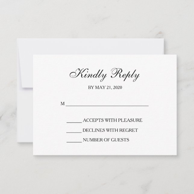 Tarjetas de respuesta de Boda RSVP blanco y dorado (Anverso)