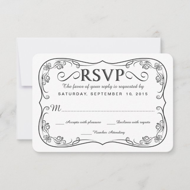 Tarjetas de respuesta de Boda RSVP de Burlap negro (Anverso)