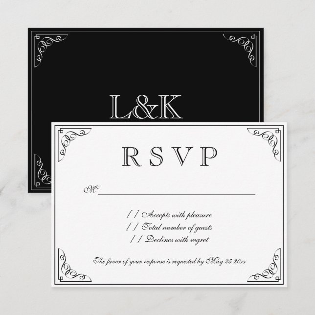 Tarjetas de respuesta de boda RSVP de elegancia vi (Anverso / Reverso)