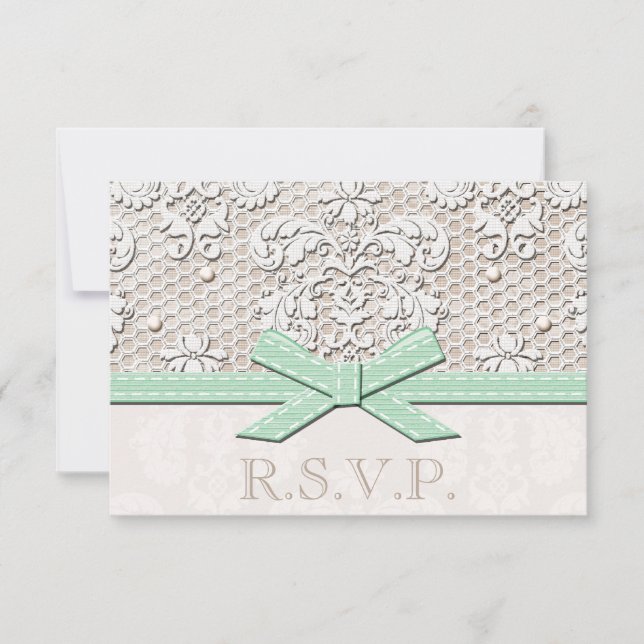Tarjetas de respuesta de Boda RSVP de encaje vinta (Anverso)