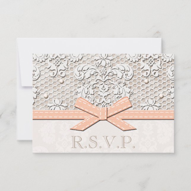 Tarjetas de respuesta de Boda RSVP de encaje vinta (Anverso)