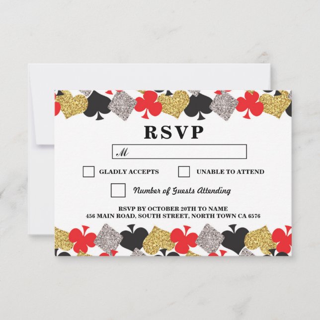 Tarjetas de respuesta de boda RSVP Las Vegas Casin (Anverso)
