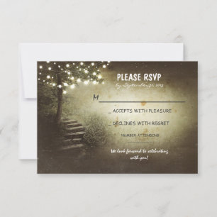 tarjetas de respuesta de boda rústica con árbol co