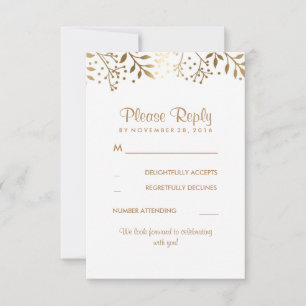 Tarjetas de respuesta de boda rústicas de oro blan
