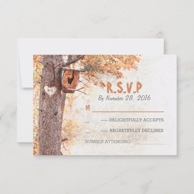 Tarjetas de respuesta de boda rústico de árbol de  (Anverso)