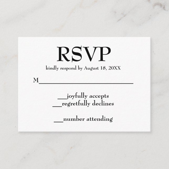 Tarjetas de Respuesta de Boda Simples (Anverso)