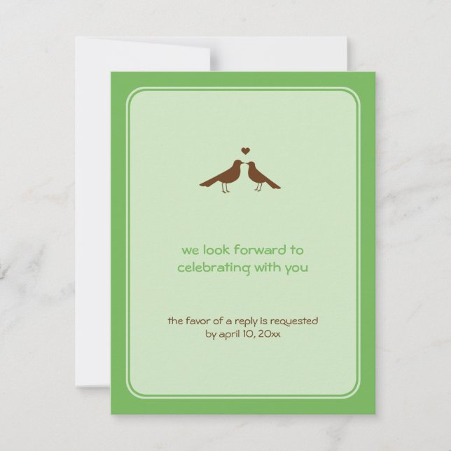 Tarjetas de respuesta de boda verdes para pájaros  (Anverso)