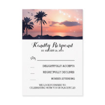 tarjetas de respuesta de bodas al atardecer en la