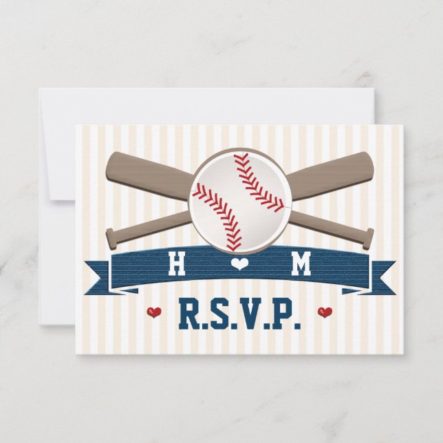 TARJETAS DE RESPUESTA DE BODAS DE BÉISBOL MONOGRAM (Anverso)