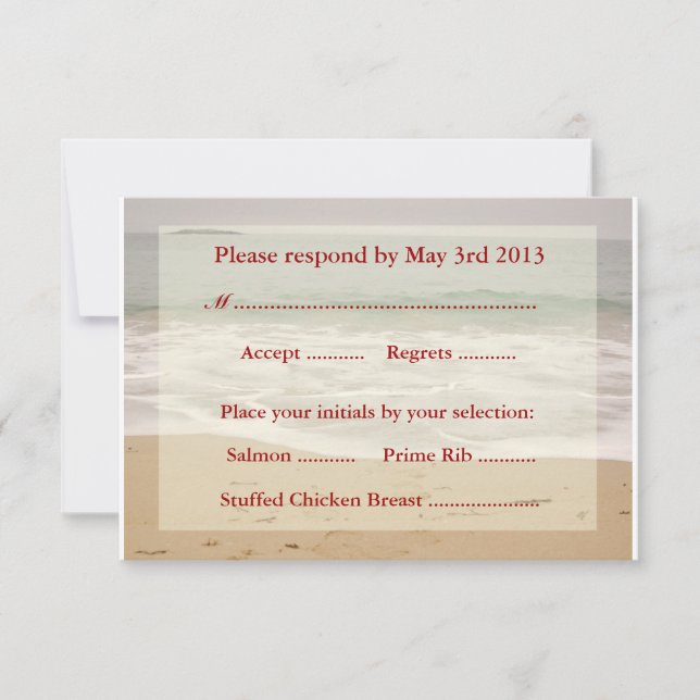 Tarjetas de respuesta de bodas de playa - Playa de (Anverso)