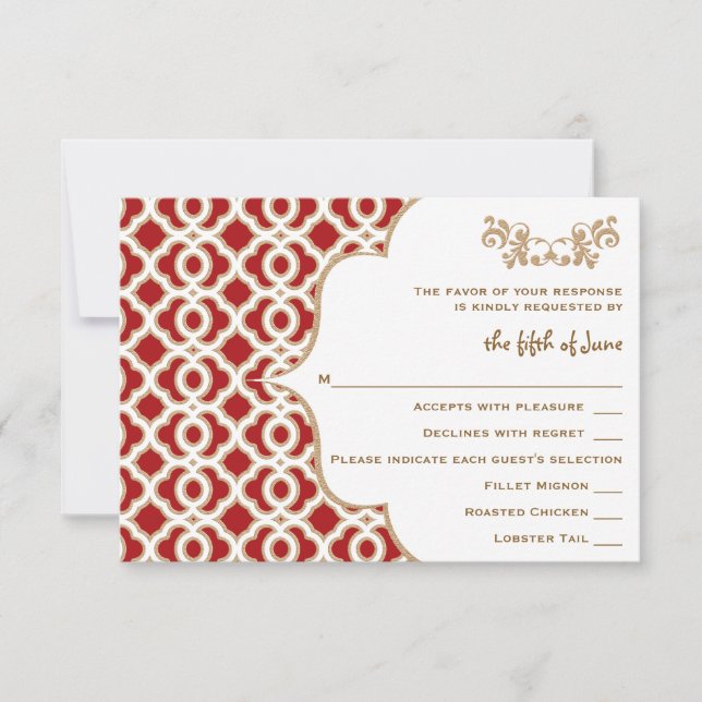 Tarjetas de respuesta de Bodas marroquíes rojas y  (Anverso)